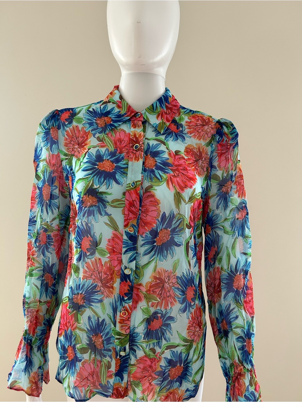 Milly Elysa Paint Chrysanthemum Button Down Blouse